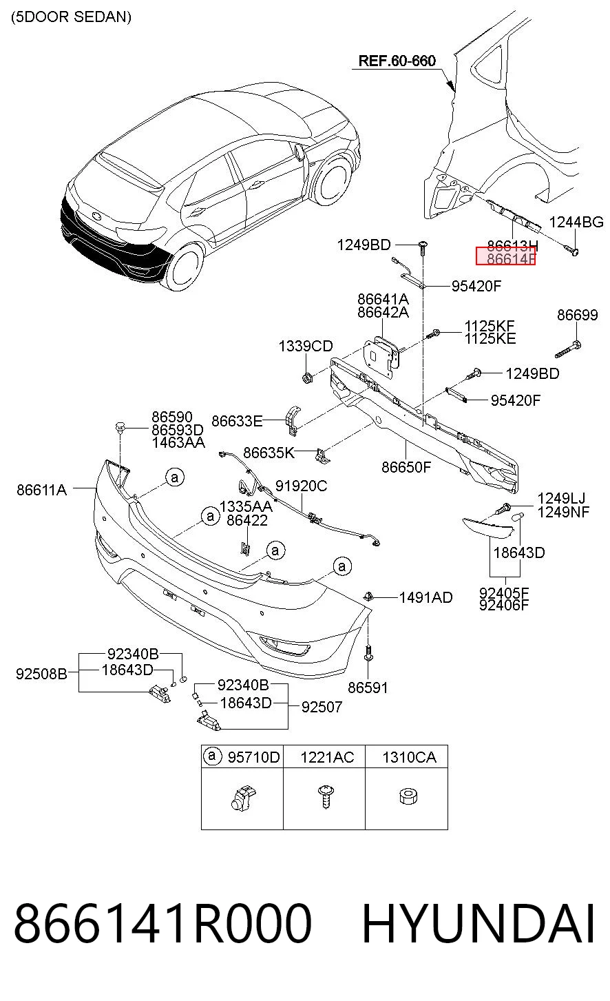 866141R000 Hyundai/Kia Soporte del paragolpes trasero derecho