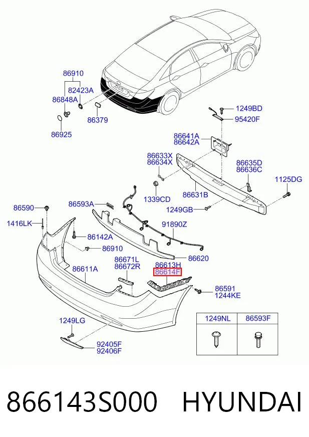 866143S000 Hyundai/Kia Soporte del paragolpes trasero derecho
