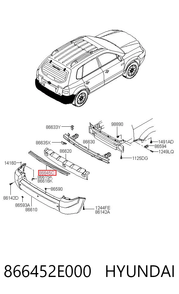 866452E000 Hyundai/Kia Protector superior del parachoques trasero (estribo)