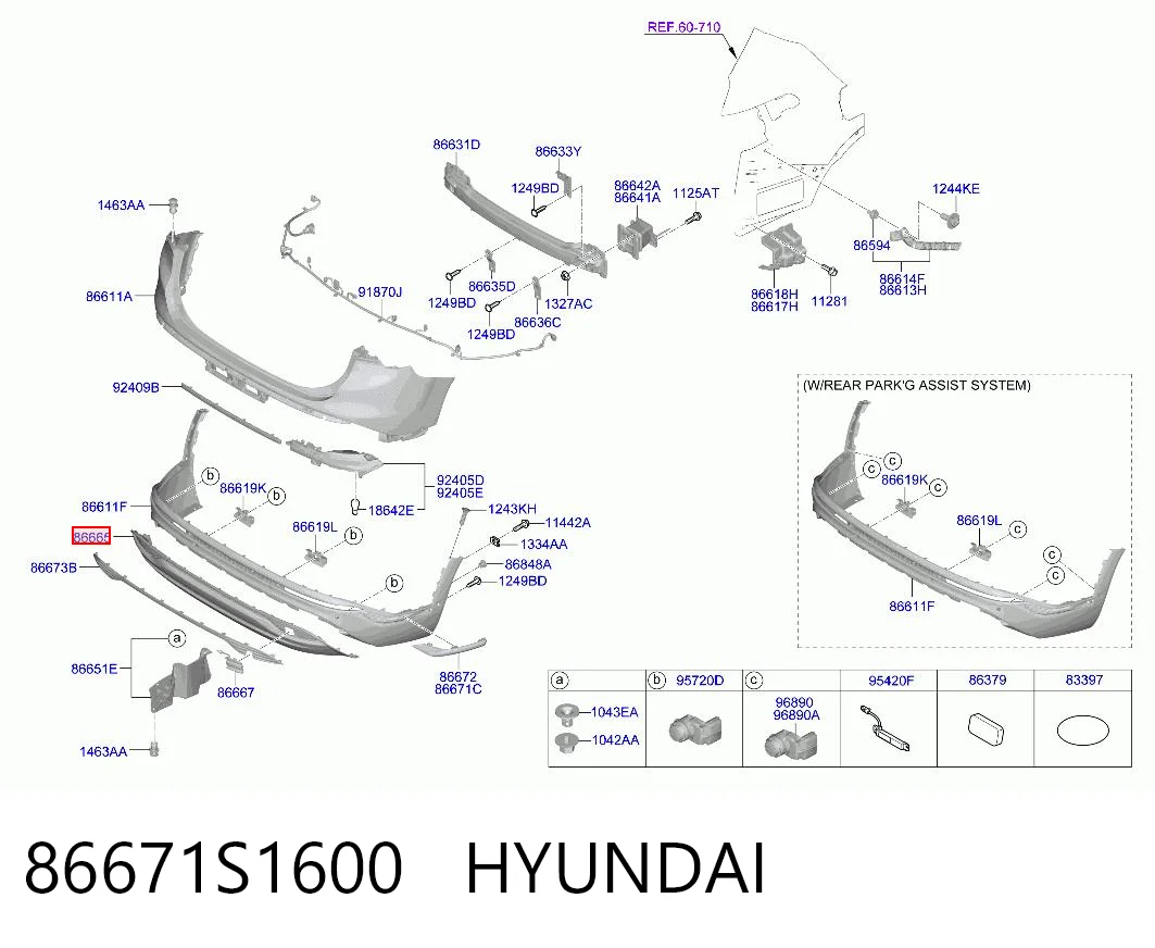86671S1600 Hyundai/Kia Moldura del parachoques trasero