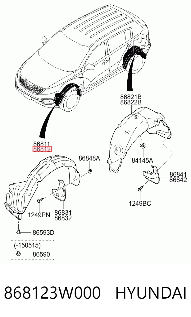 Paso de rueda delantero derecho 868123W000 HYUNDAI
