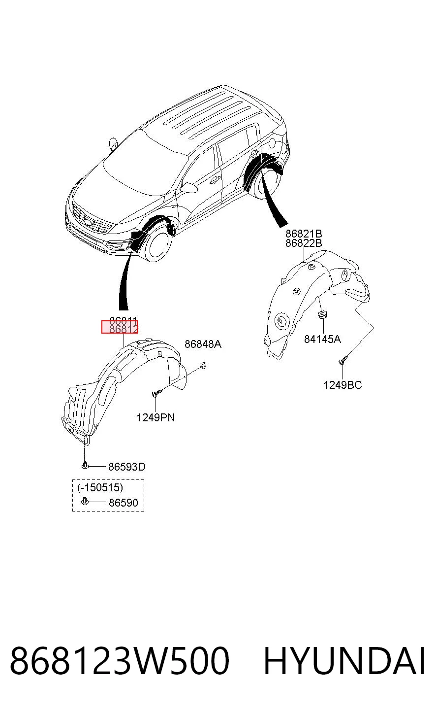 Paso de rueda delantero derecho 868123W500 HYUNDAI