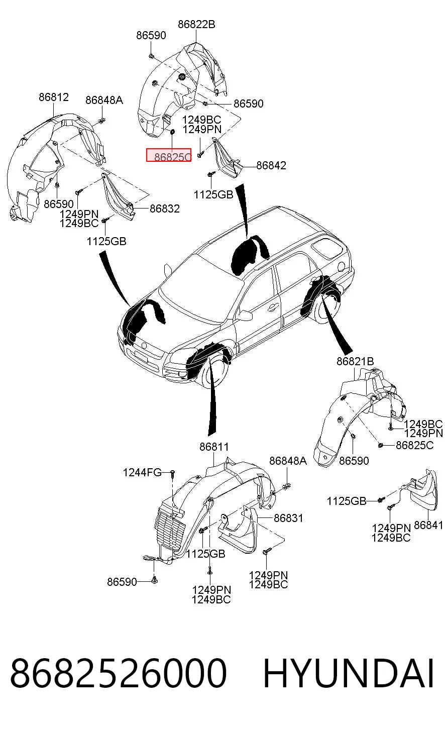 8682526000 Hyundai/Kia Clip de fijación del guardabarros delantero