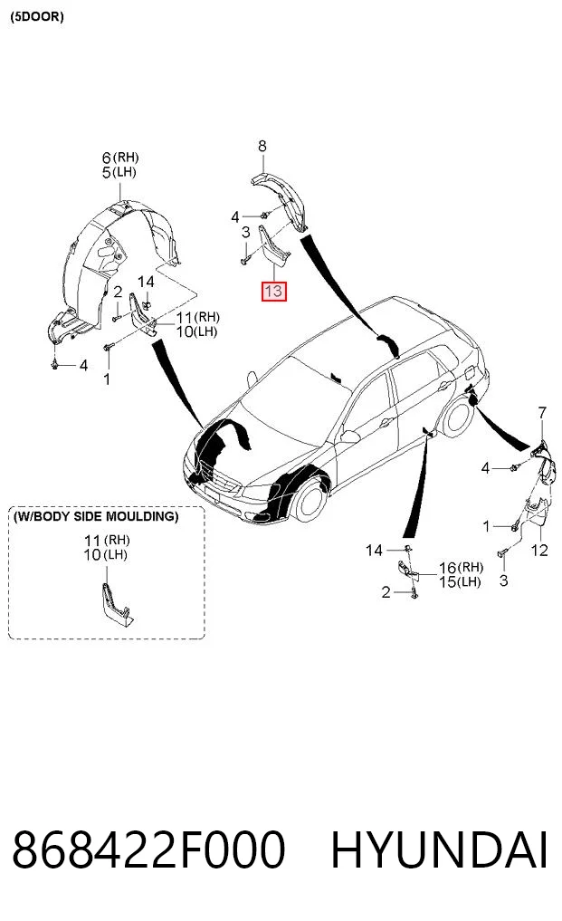 Guardabarros trasero derecho 868422F000 HYUNDAI
