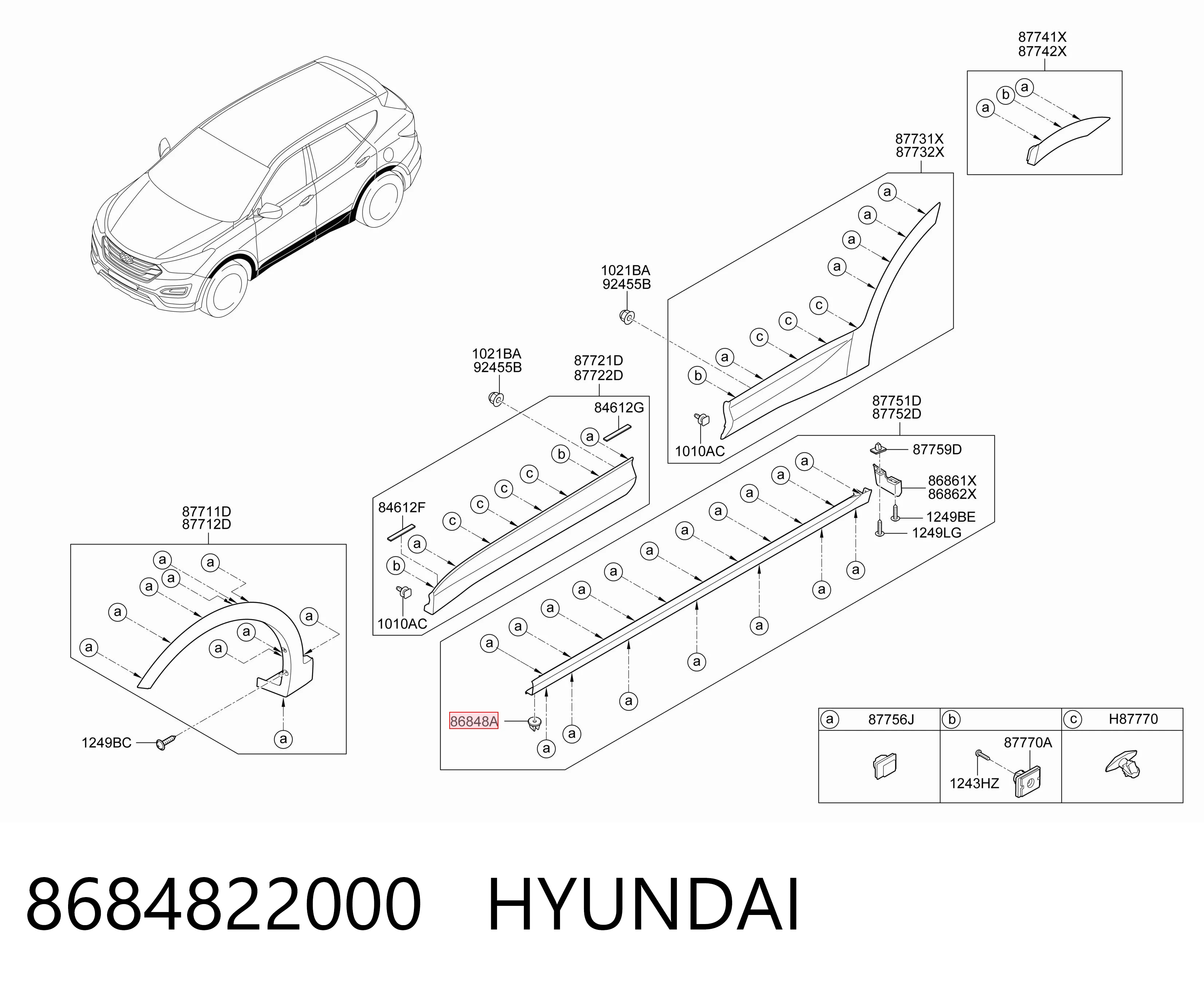 8684822000 Hyundai/Kia Clip de fijación del guardabarros delantero