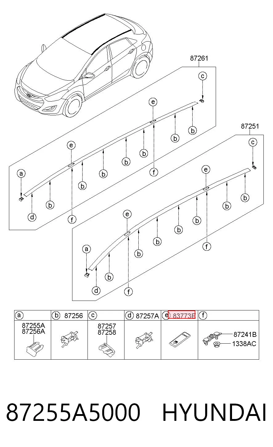 87255A5000 Hyundai/Kia Tapa delantera del riel del portaequipajes del techo