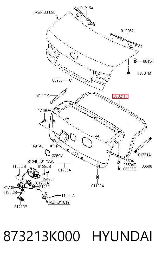 873213K000 Hyundai/Kia Sellador de tapa de maletero