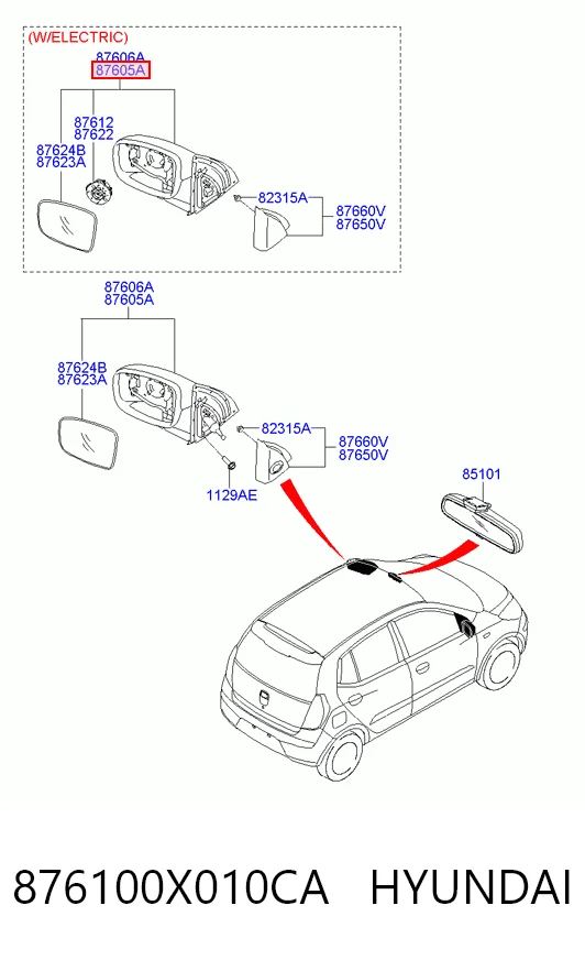 Espejo de retrovisor izquierdo para Hyundai I10 PA