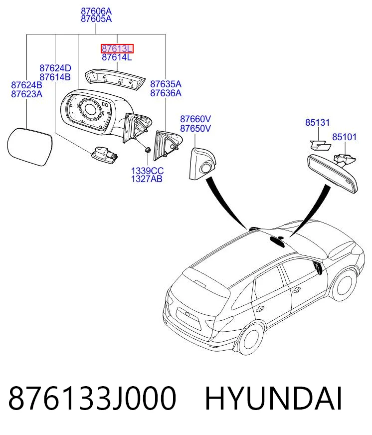 876133J000 Hyundai/Kia Luz intermitente de espejo retrovisor izquierdo