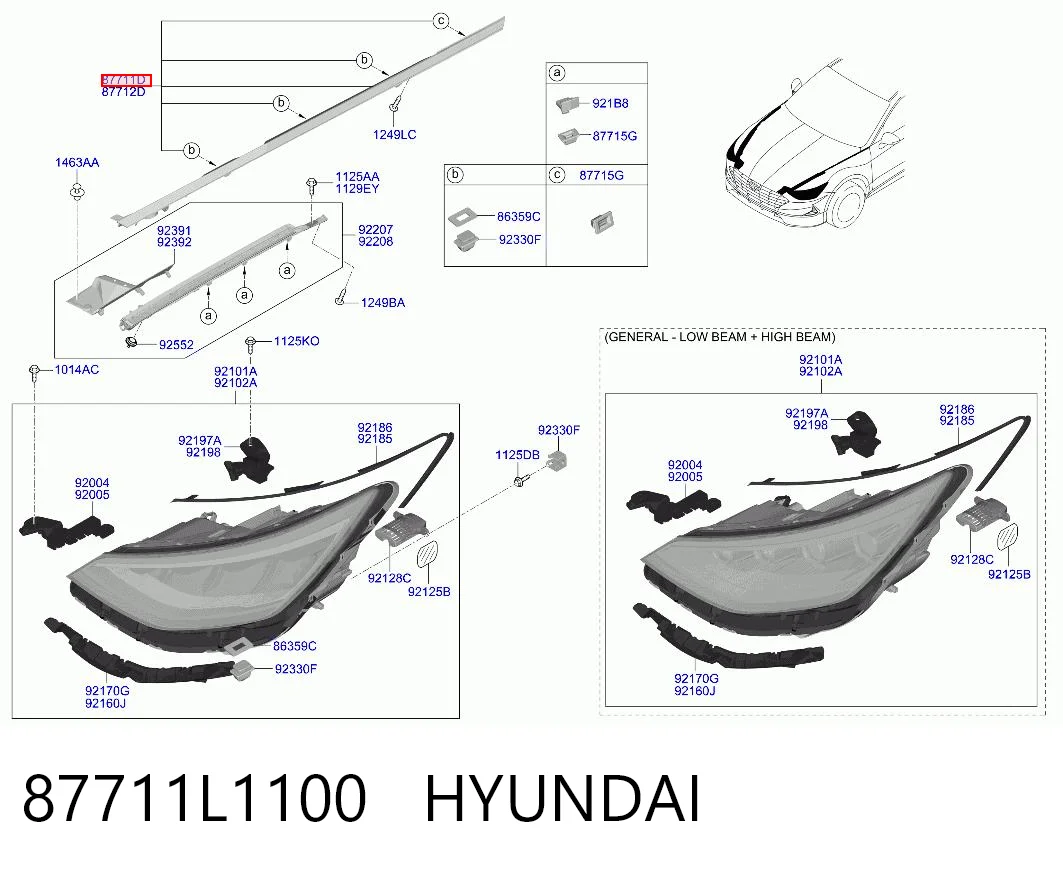 87711L1100 Hyundai/Kia Moldura de guardabarros delantero izquierdo
