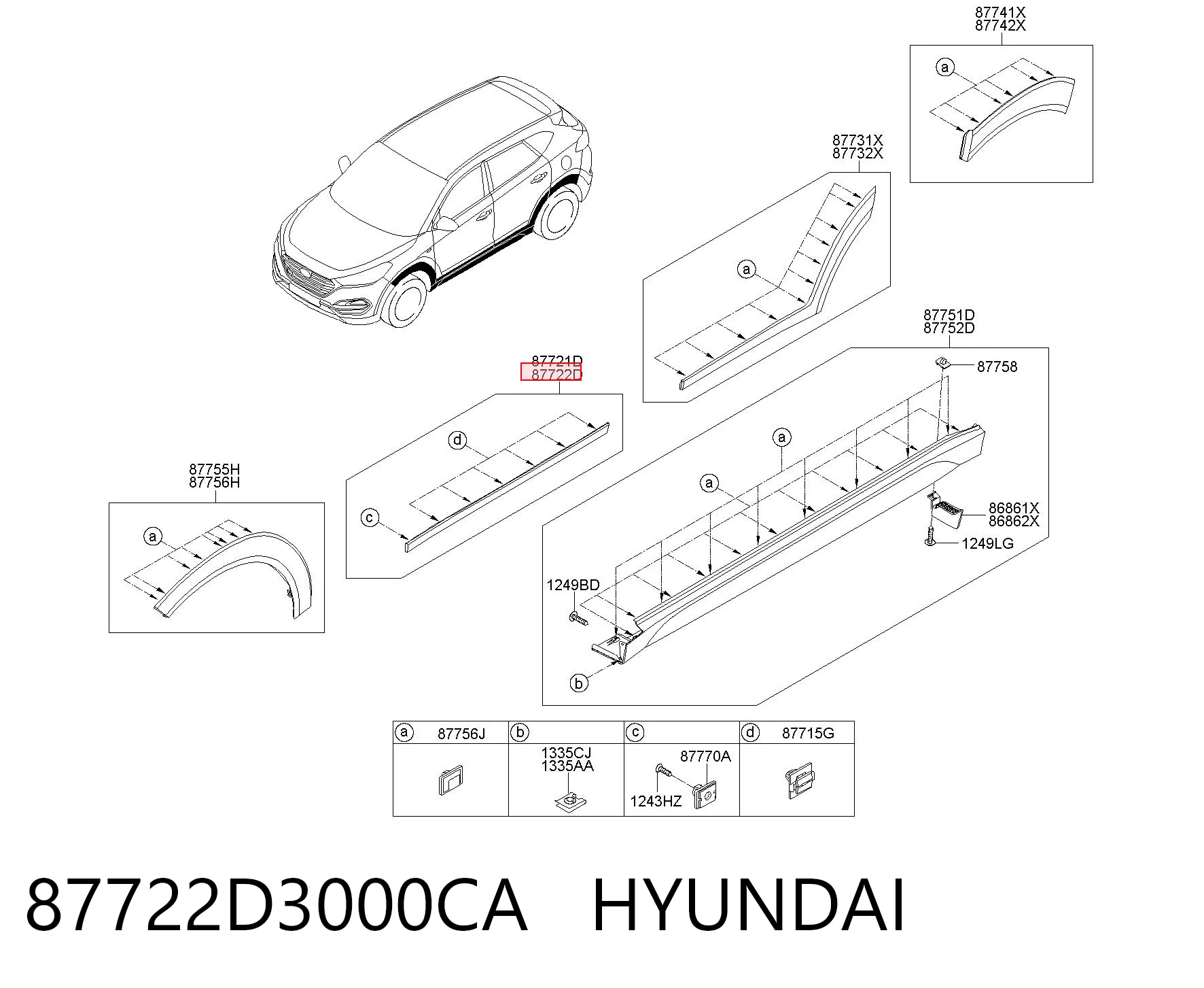 87722D3000CA Hyundai/Kia Listón embellecedor de puerta delantera derecha