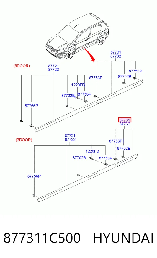 40440041 Polcar Listón embellecedor de puerta trasera izquierda