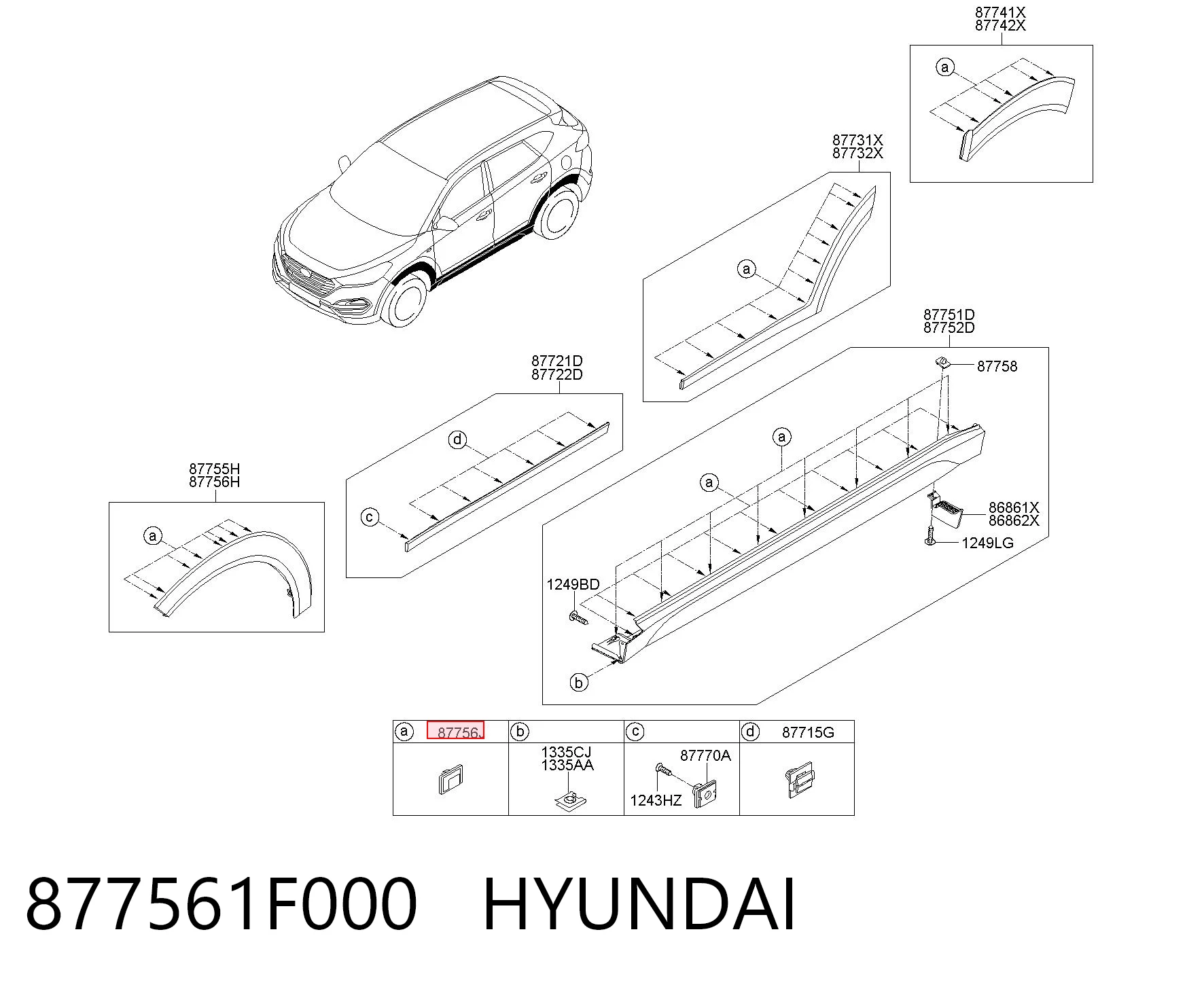 877561F000 Hyundai/Kia Clip de sujeción de moldura de estribo