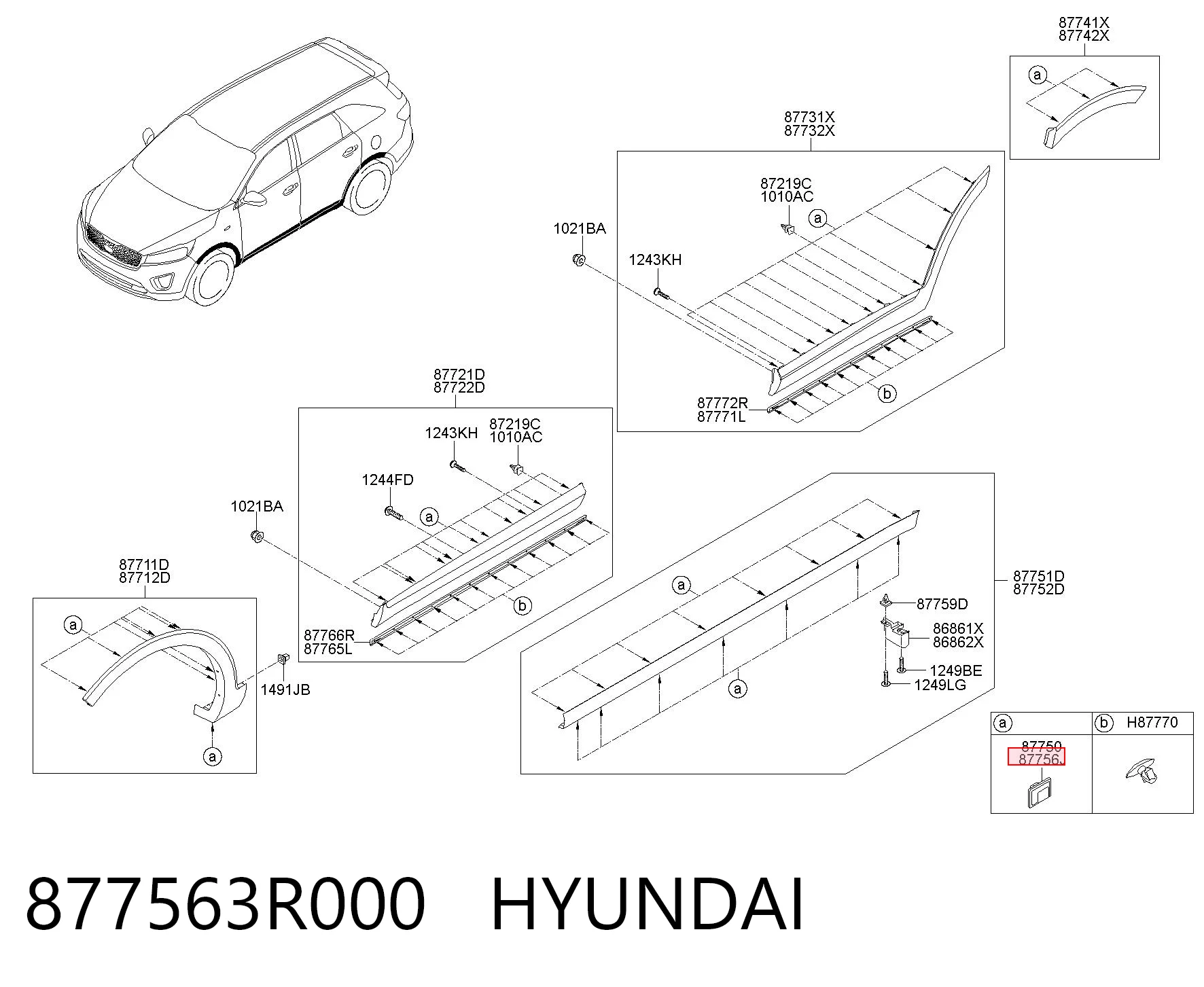 877563R000 Hyundai/Kia Clip de sujeción de moldura de estribo