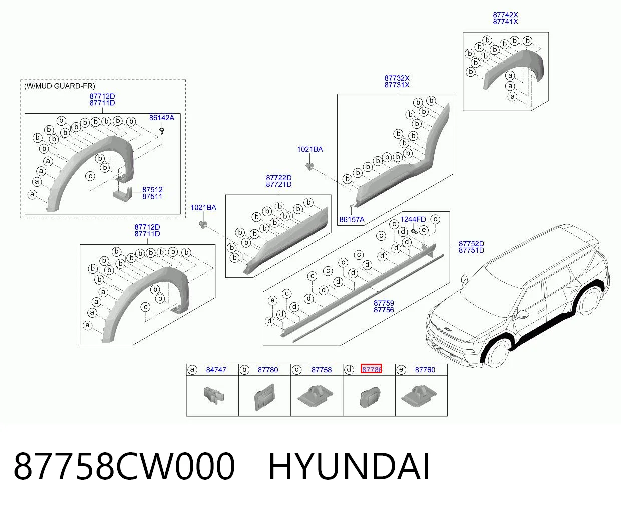 87758CW000 Hyundai/Kia Clip de sujeción de moldura de estribo