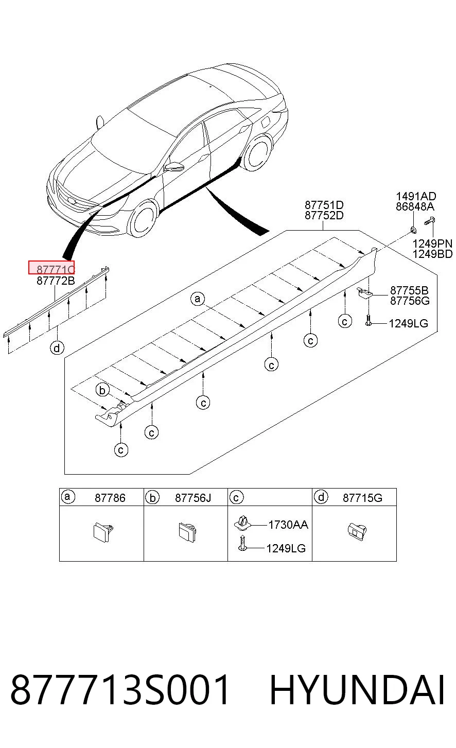 877713S001 Hyundai/Kia Moldura de guardabarros delantero izquierdo