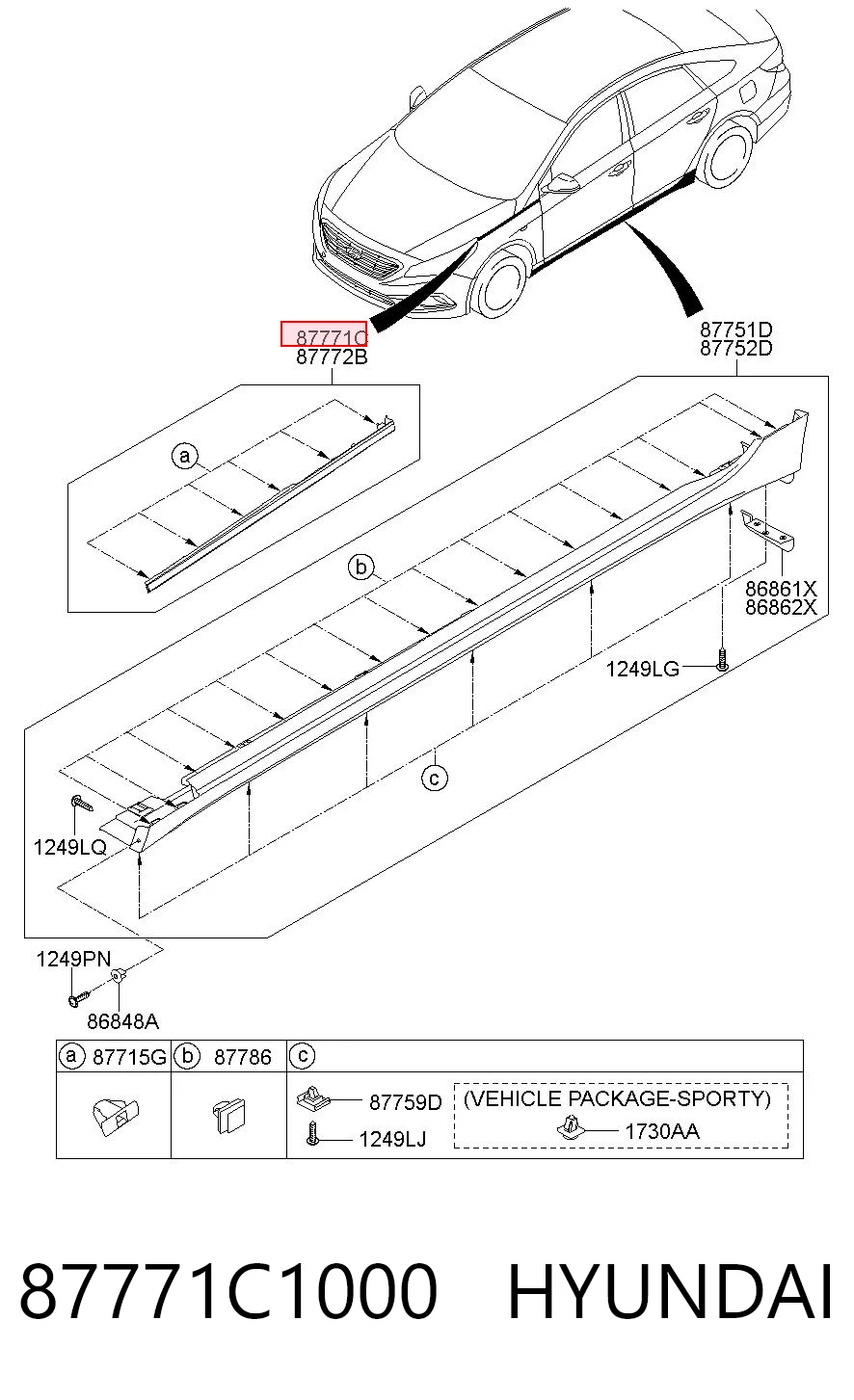 87771C1000 Hyundai/Kia Moldura del guardabarros delantero izquierdo