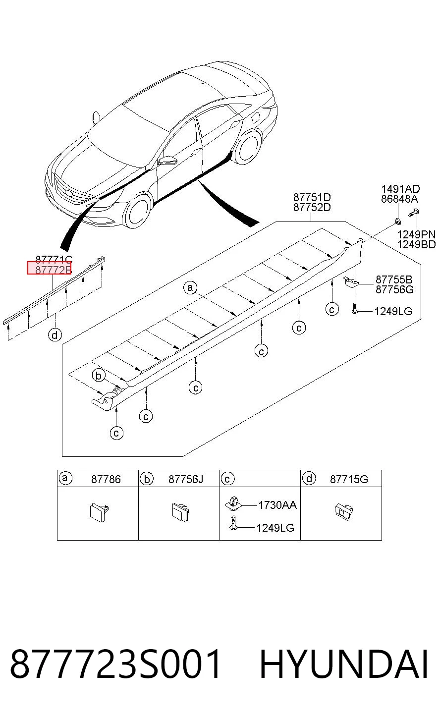 877723S001 Hyundai/Kia Moldura de guardabarros delantero derecho