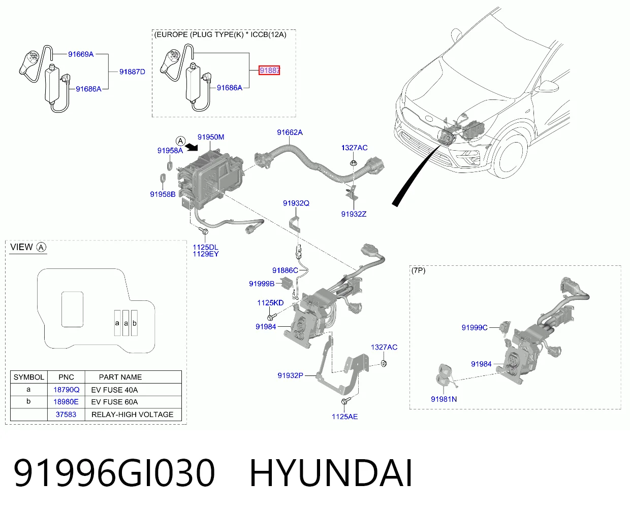 Cable de carga para vehículo eléctrico 91996GI030 HYUNDAI