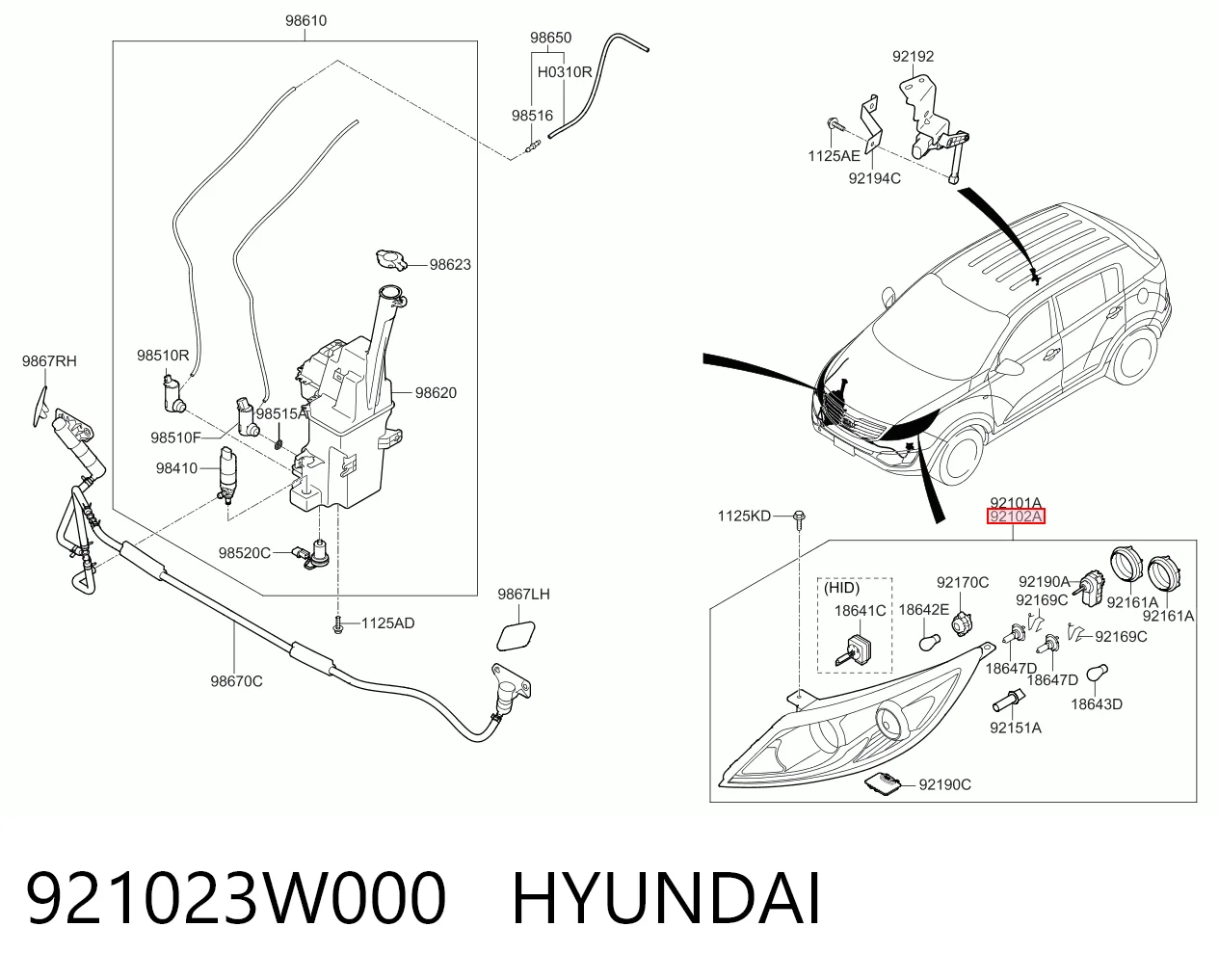 Faro derecho 921023W000 HYUNDAI