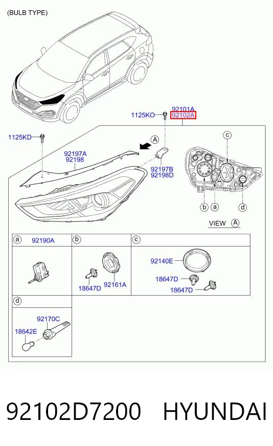 Faro derecho 92102D7200 HYUNDAI