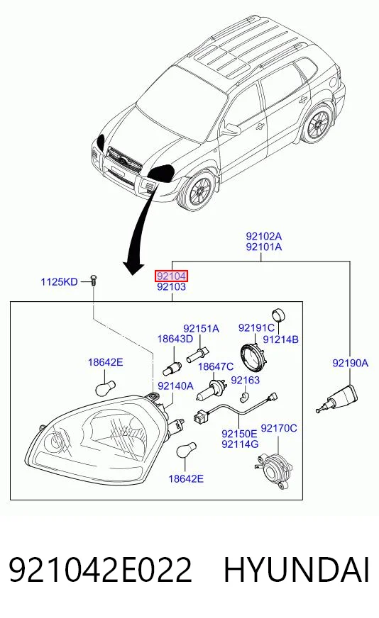 Faro derecho 921042E022 HYUNDAI