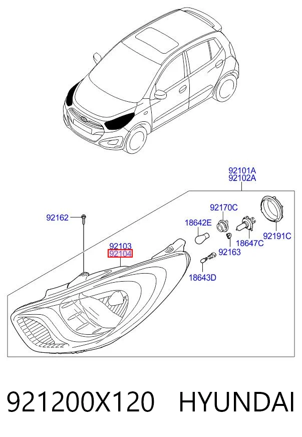Faro delantero derecho Hyundai I10 (PA)