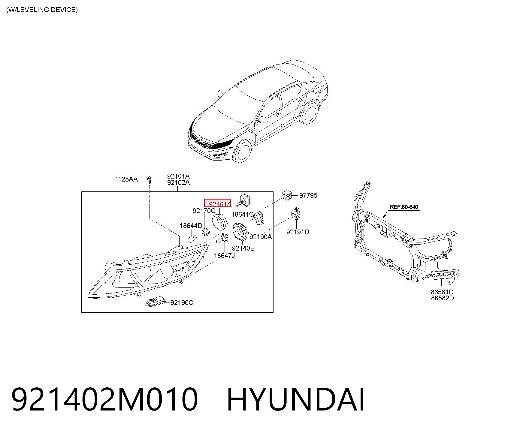 921402M010 Hyundai/Kia Cubierta trasera del faro