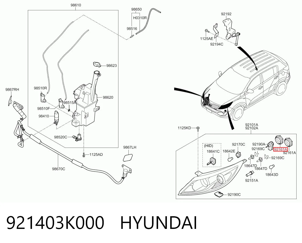 921403K000 Hyundai/Kia Cubierta trasera del faro
