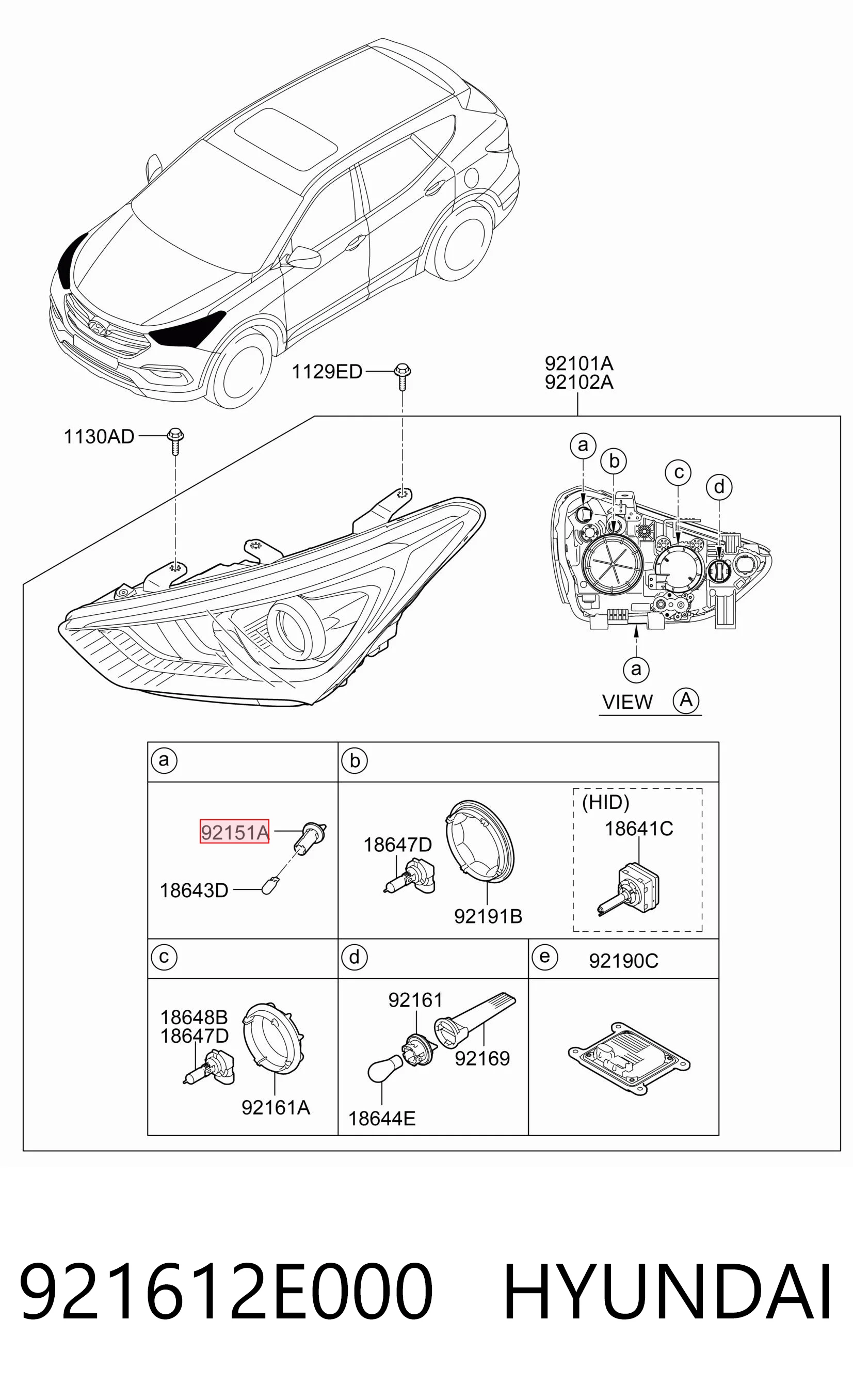 921612E000 Hyundai/Kia Portalámparas de faro