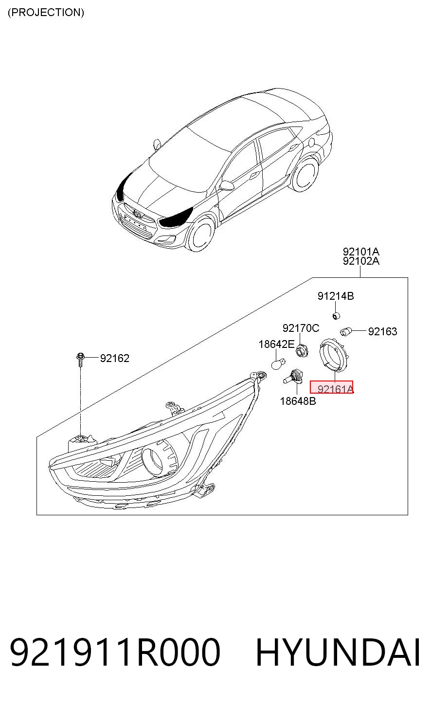 921911R000 Hyundai/Kia Cubierta trasera del faro
