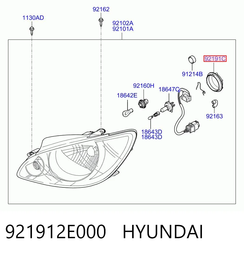 921912E000 Hyundai/Kia Cubierta trasera del faro