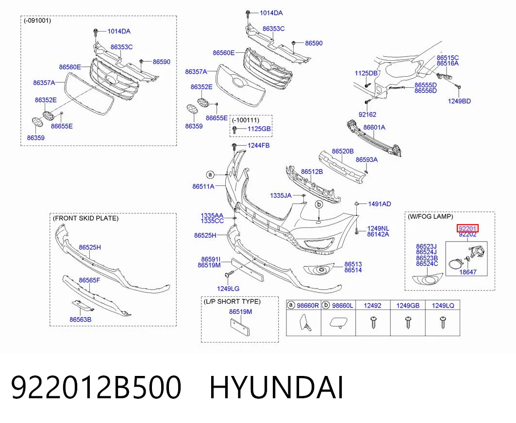 922012B500 Hyundai/Kia Luces antiniebla  izquierdo
