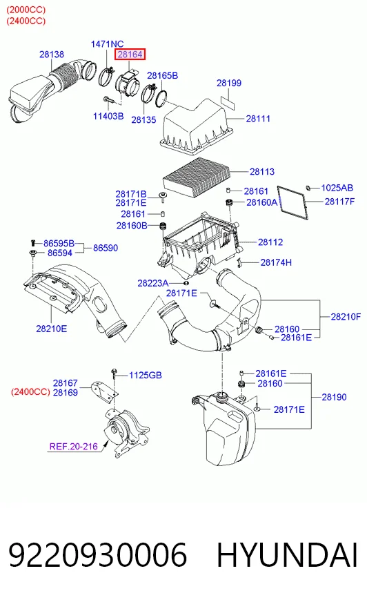9220930006 Hyundai/Kia Sensor de flujo de aire