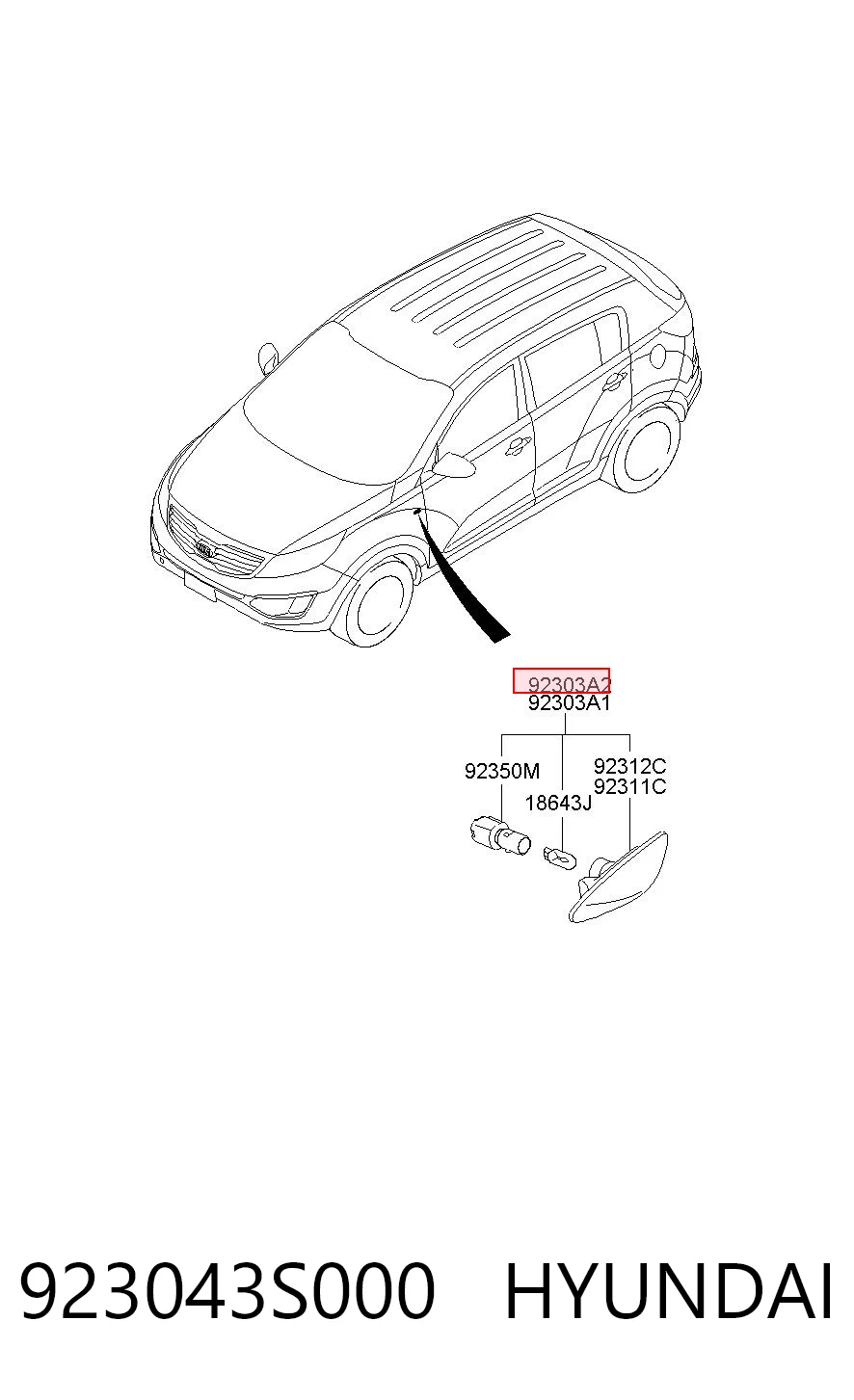 923043S000 Hyundai/Kia Luz intermitente de guardabarros derecho