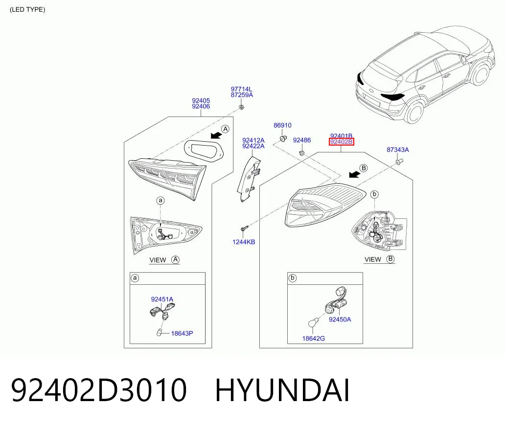 Piloto trasero exterior derecho 92402D3010 HYUNDAI
