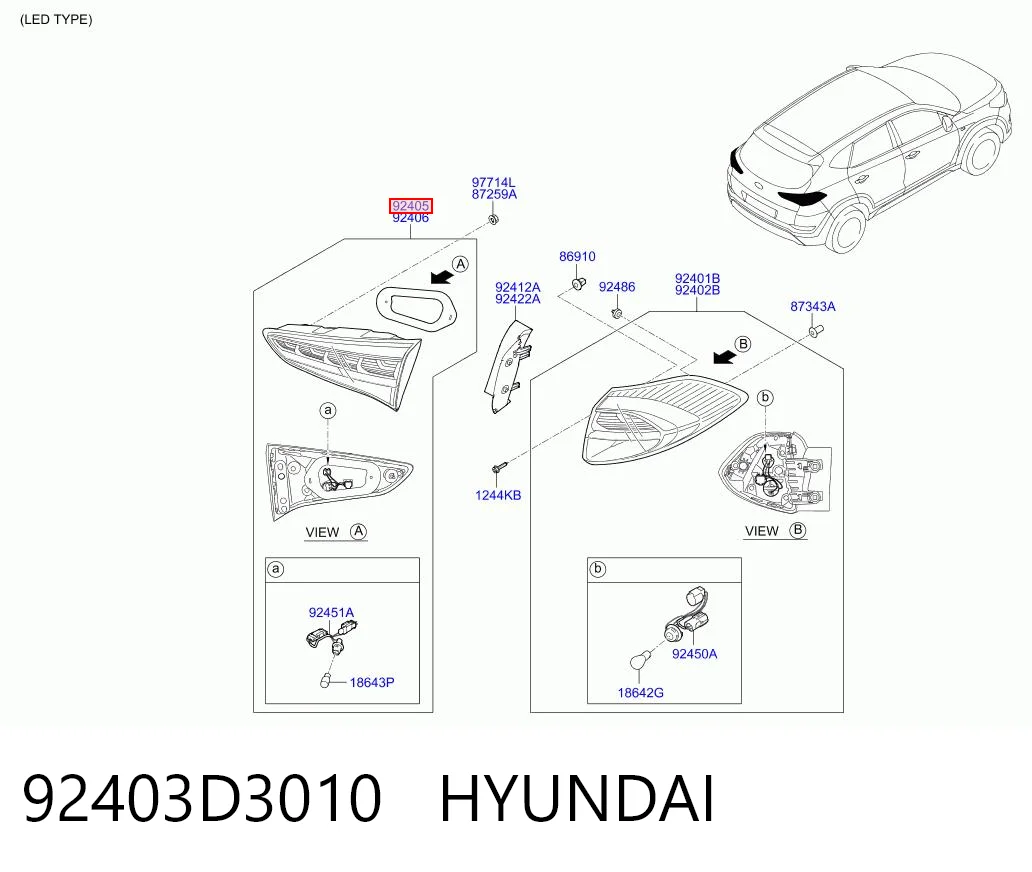 92403D3010 Hyundai/Kia Piloto trasero interior izquierdo