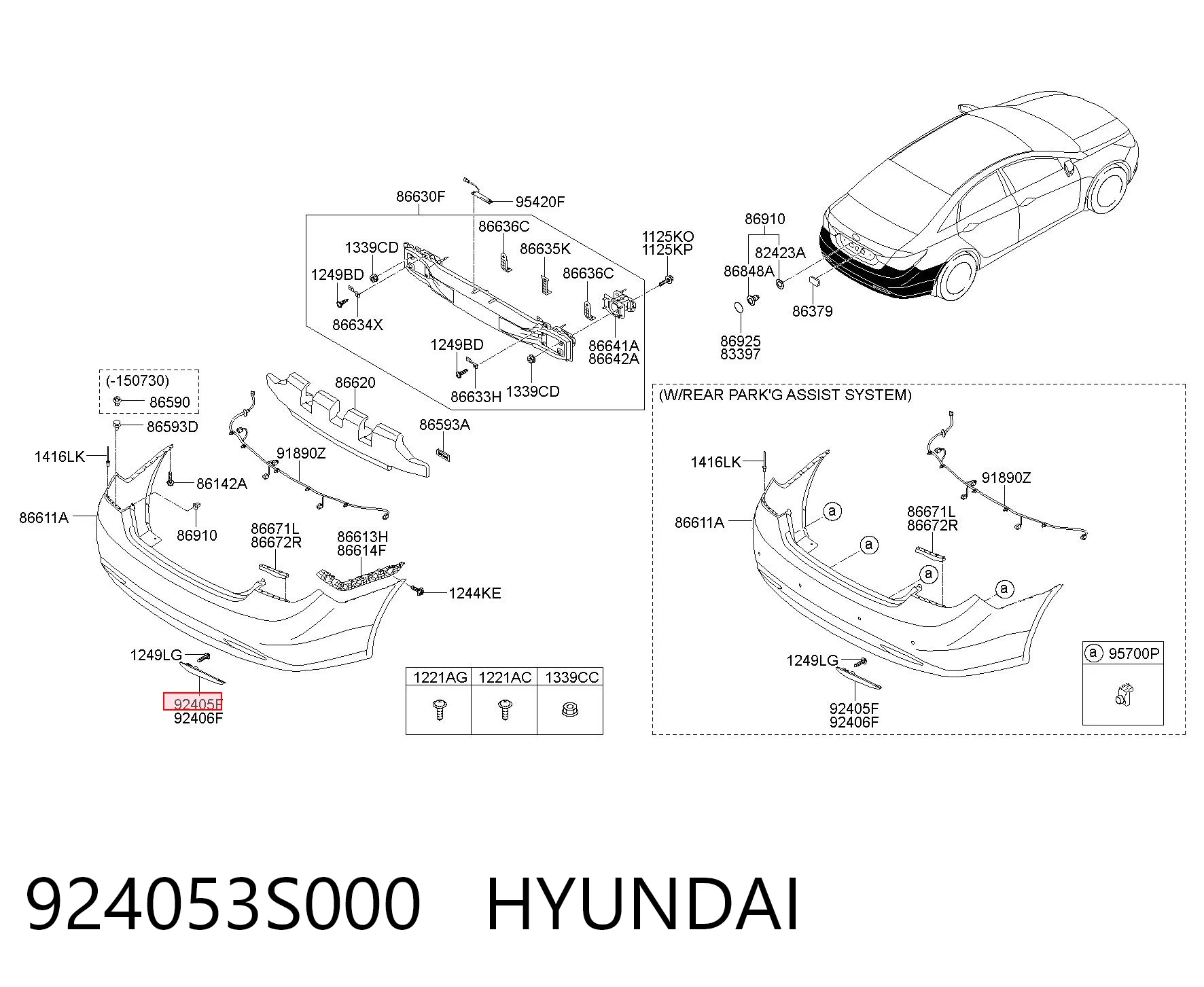 924053S000 Hyundai/Kia Reflector, paragolpes trasero, izquierdo