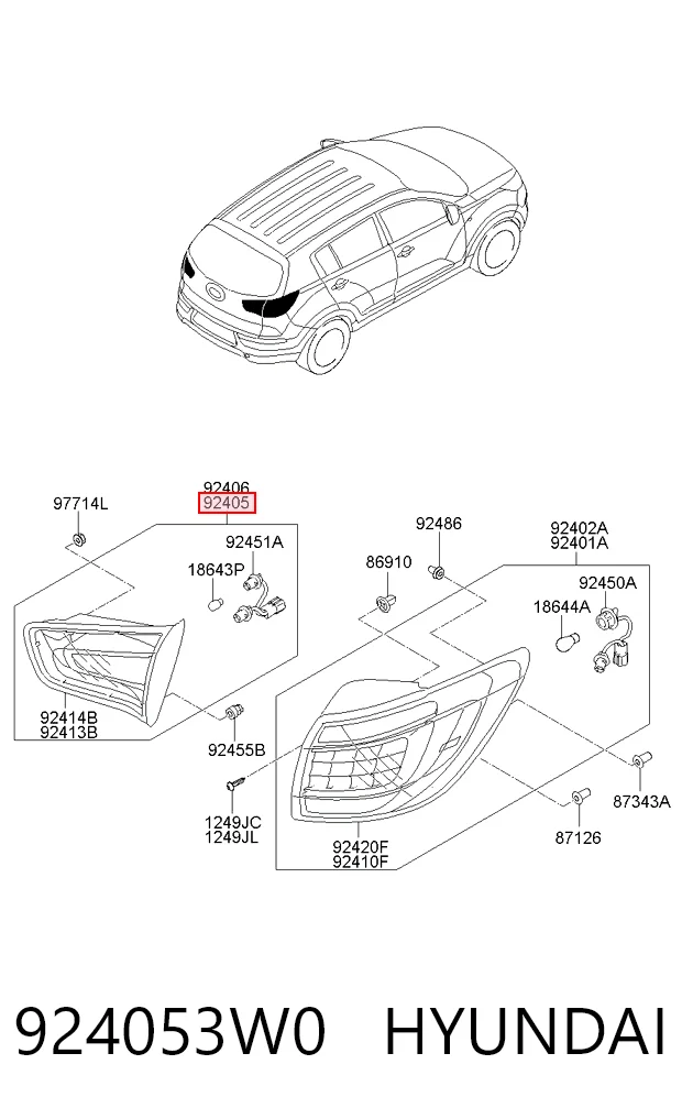 924053W0 Hyundai/Kia Piloto trasero interior izquierdo