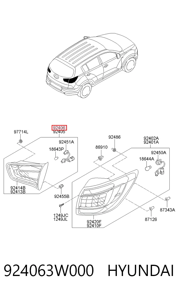 924063W000 Hyundai/Kia Piloto trasero interior derecho