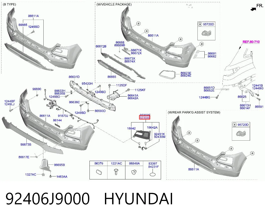92406J9000 Hyundai/Kia Luz trasera de parachoques derecha