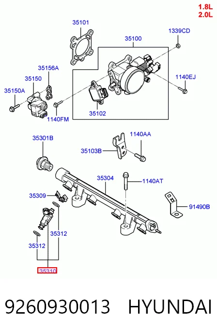 9260930013 Hyundai/Kia Inyector de combustible