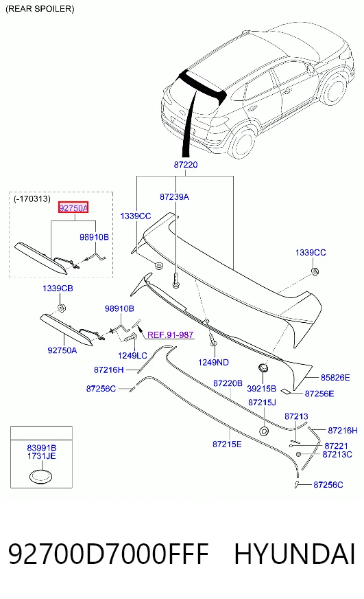 Luz de freno trasera adicional 92700D7000FFF HYUNDAI