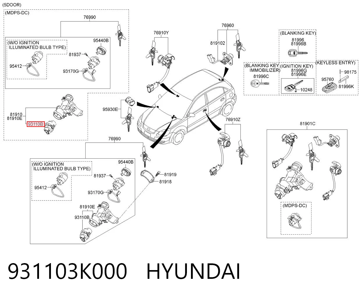 931103K000 Hyundai/Kia Conmutador de encendido