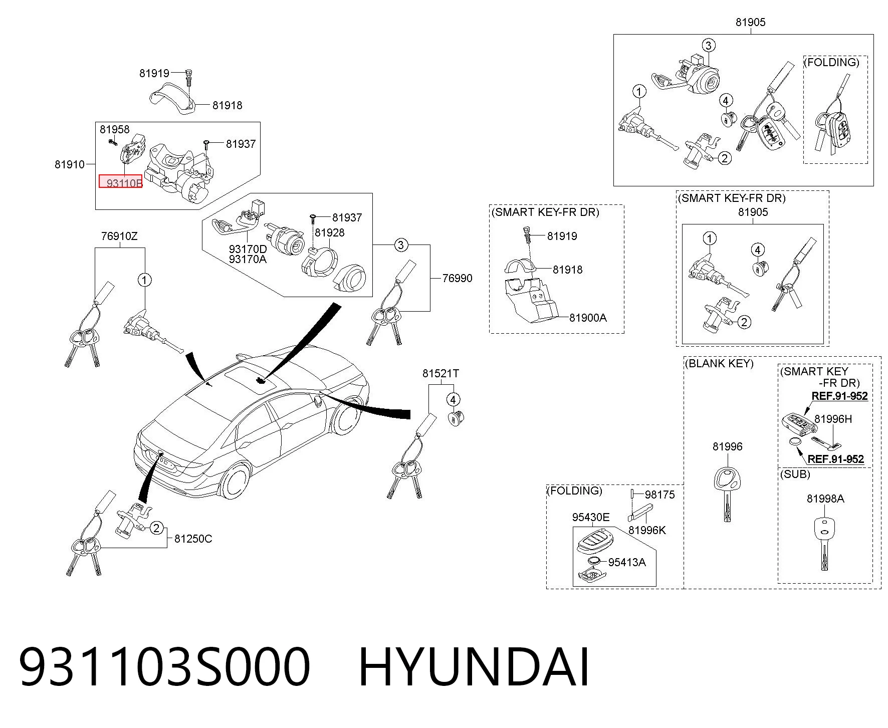931103S000 Hyundai/Kia Conmutador de encendido