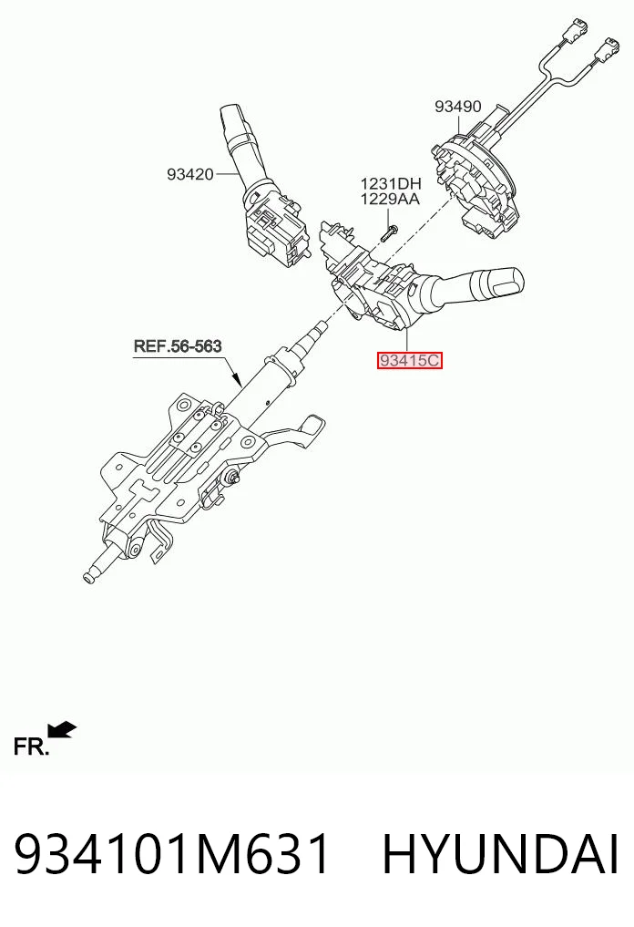 934101M631 Hyundai/Kia Conmutador izquierdo de la columna de dirección