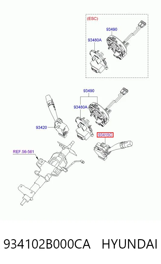934102B000CA Hyundai/Kia Conmutador izquierdo de la columna de dirección