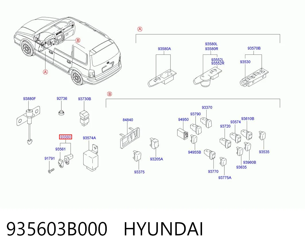 935603B000 Hyundai/Kia Interruptor de puerta