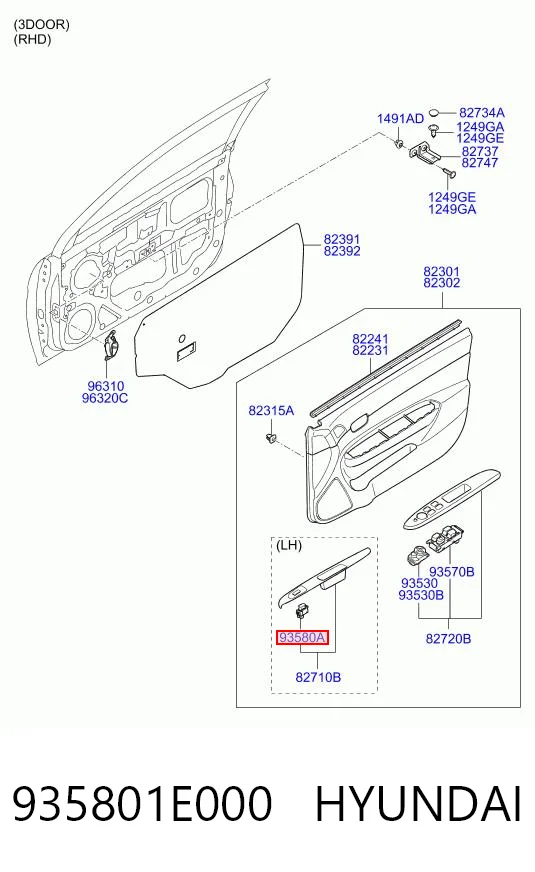 935801E000 Hyundai/Kia Unidad de control de elevalunas trasero