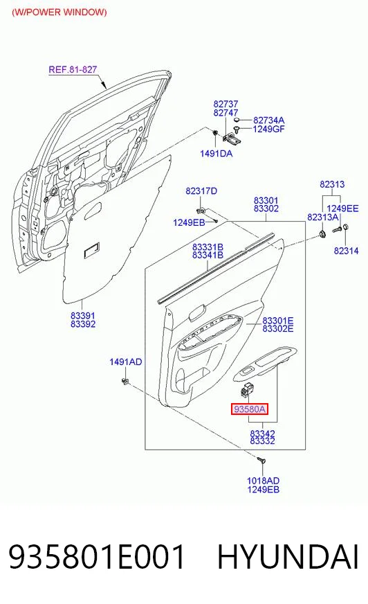 935801E001 Hyundai/Kia Botón de encendido, motor eléctrico, elevalunas, puerta delantera derecha